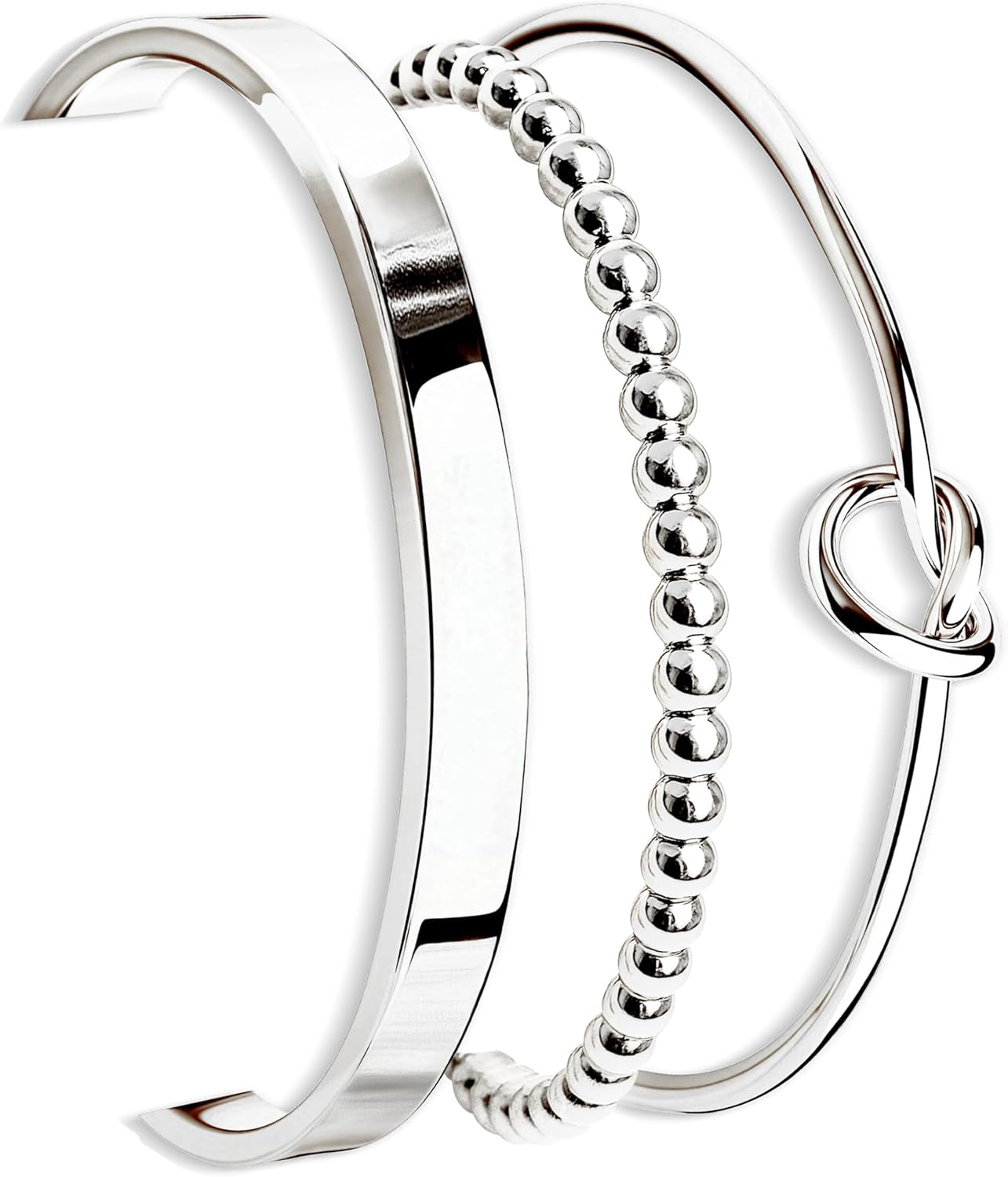 Silver Bracelets for Women Stack, Silver or Gold Plated Cuff Bangle Set, Trendy Silver Jewelry for Women Fashion