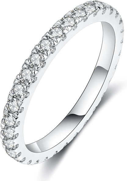 IMOLOVE Lab Grown Diamond Wedding Bands, 0.3-0.42 Carat, Eternity Rings in 18K White Gold & Sterling Silver Size 4-11