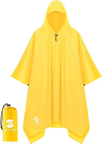 Saphirose Hooded Rain Poncho Waterproof Raincoat Jacket for Men Women Adults