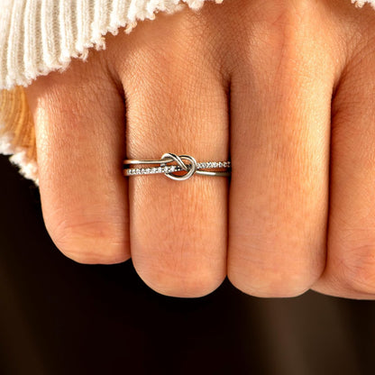 STORYJEWELLERY Mother Daughter Rings, Christmas Gifts for Mom and Daughters, 925 Sterling Silver Heart Knot Ring for Mom, Birthday Gifts, Matching Mother Daughter Jewelry