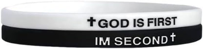 God Is First silicone bracelet close-up showing text