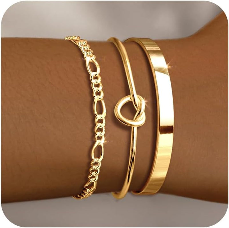 Trendy gold bracelet stack set multiple styles stainless steel base