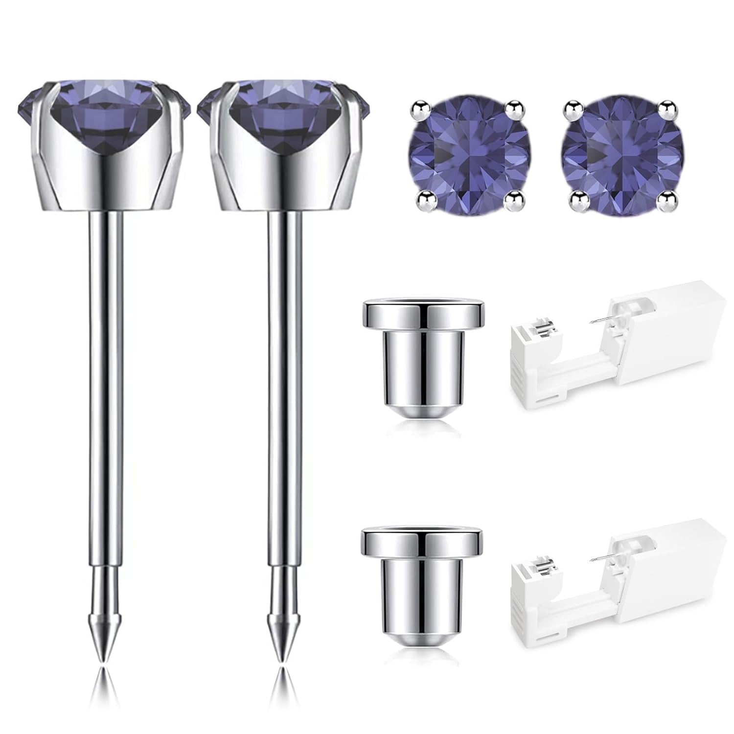 Ear Piercing Kit | Disposable Ear Piercing Gun Kit Made in 316L Surgical Stainless Steel 4Mm - 4Prong Cubic Zirconia | at Home Self Piercing Kit with Earrings Studs