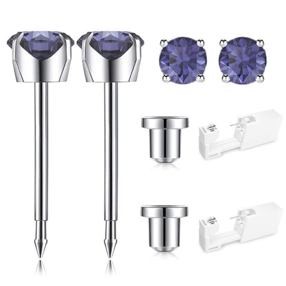 Ear Piercing Kit | Disposable Ear Piercing Gun Kit Made in 316L Surgical Stainless Steel 4Mm - 4Prong Cubic Zirconia | at Home Self Piercing Kit with Earrings Studs