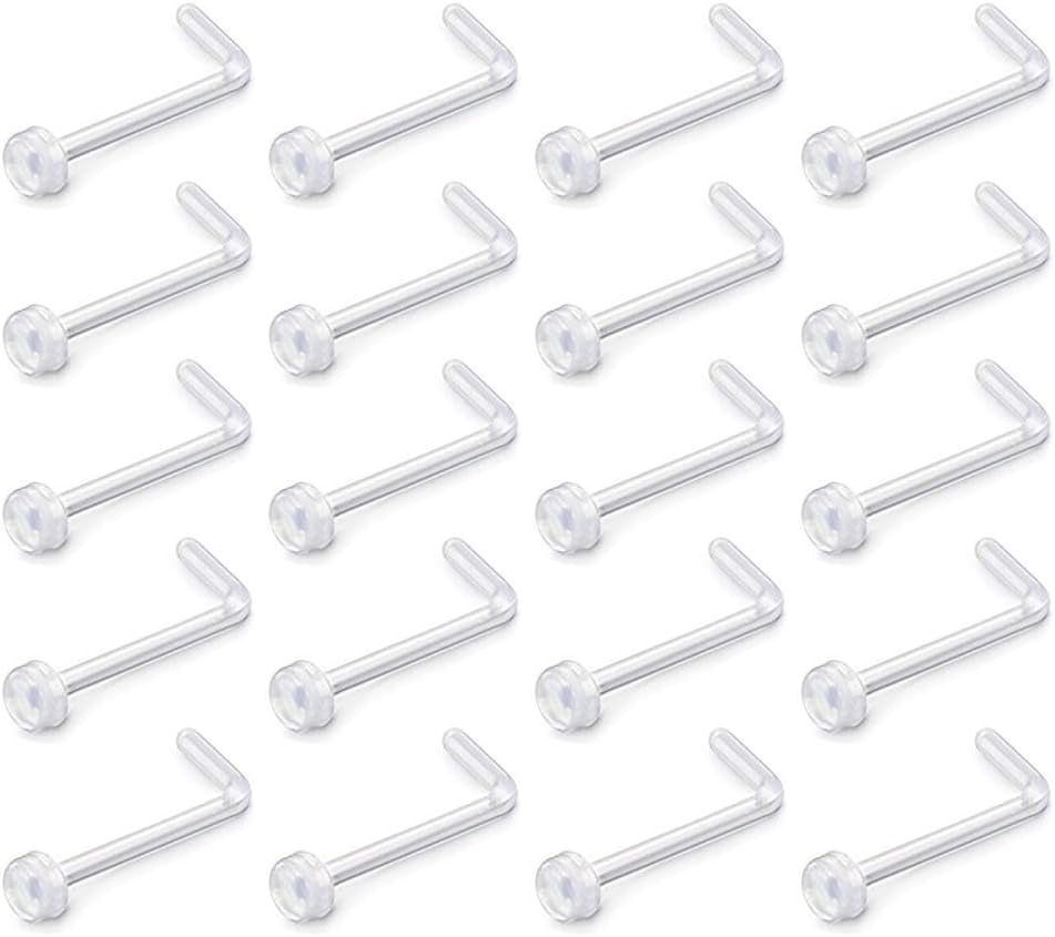 D.Bella 18G Clear Nose Ring Retainer Bioflex L Shape Nose Rings Studs Piercing Jewelry Flat Top