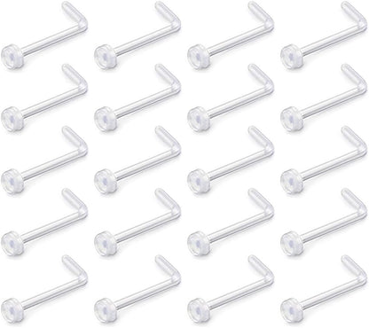 D.Bella 18G Clear Nose Ring Retainer Bioflex L Shape Nose Rings Studs Piercing Jewelry Flat Top