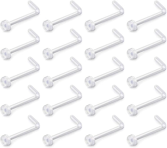 D.Bella 18G Clear Nose Ring Retainer Bioflex L Shape Nose Rings Studs Piercing Jewelry Flat Top