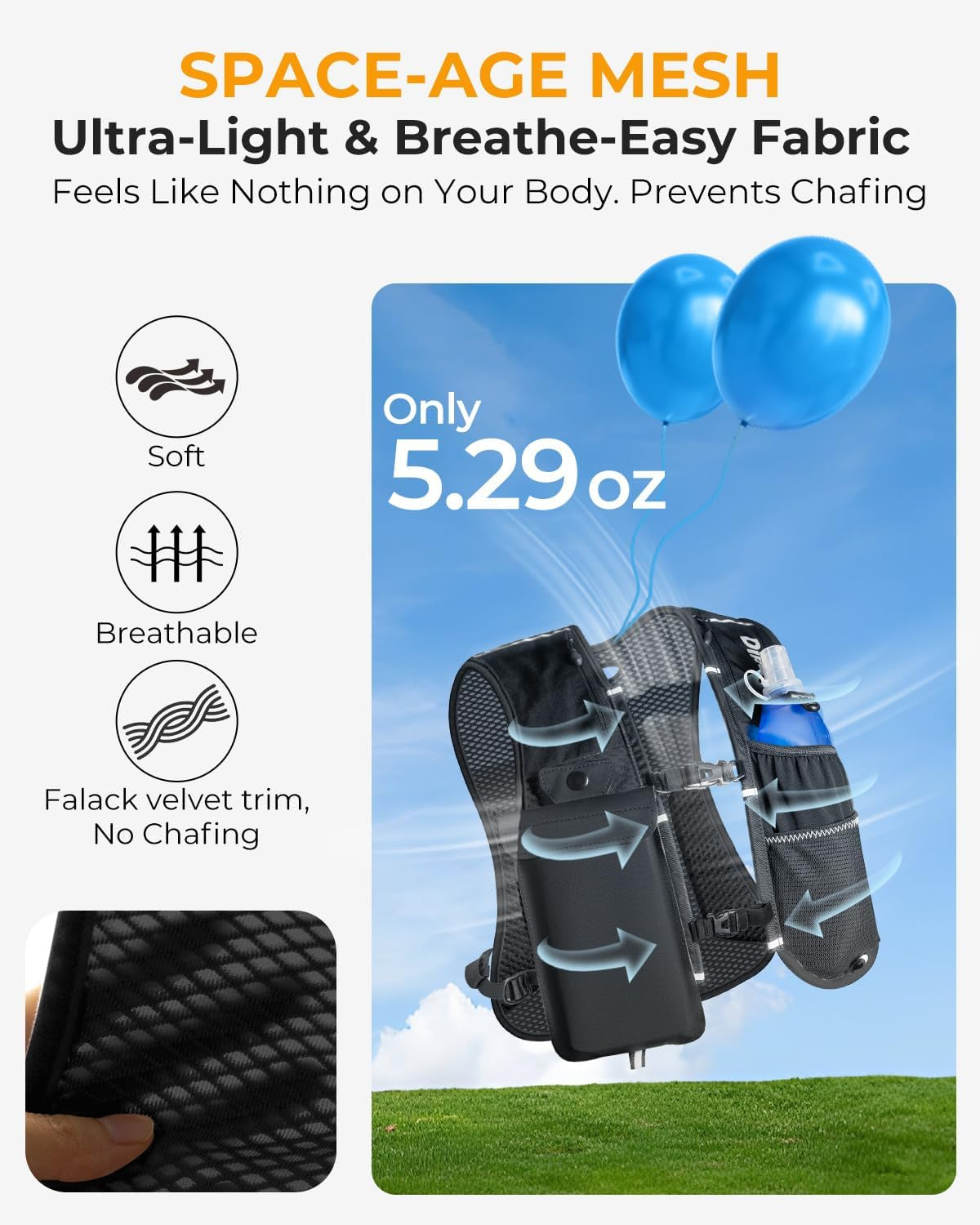Running vest six pocket storage system organization