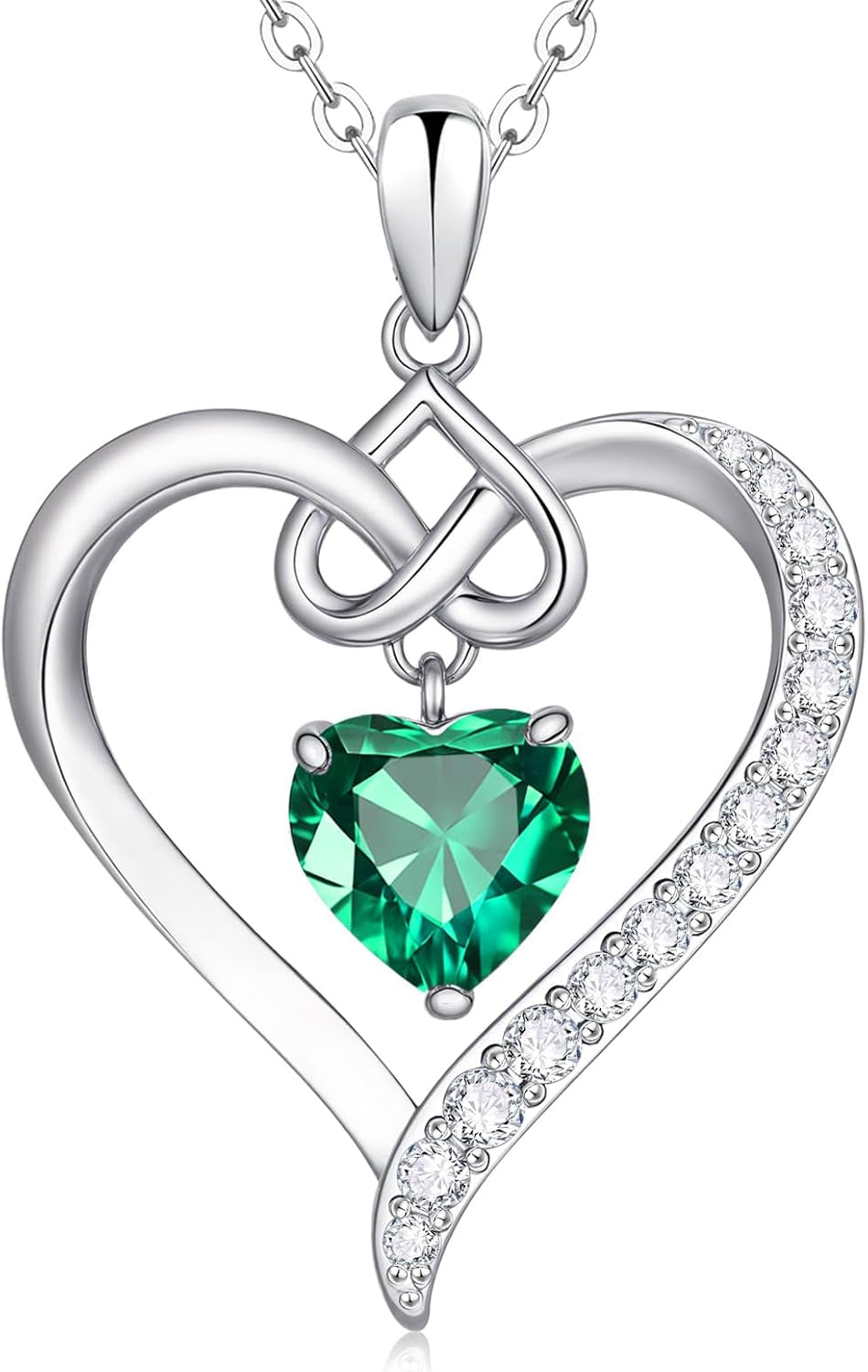 Heart Birthstone Pendant Necklaces for Women - Dainty 925 Sterling Silver Necklace 12 Month Birthstone Jewelry Birthday Anniversary Christmas Jewelry Gifts for Girlfriend Mom Daughter Lady Her