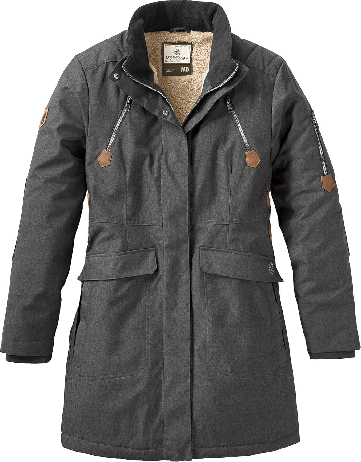 Removable fur-lined hood on women's insulated winter parka
