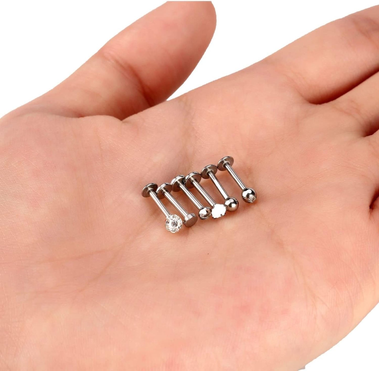 Sumind Nose Studs 16G Tragus Piercing Jewelry Tragus Earrings Lip Rings Diamond Crystal Stainless Steel Labret Bars Body Piercing Jewelry, 6 Designs