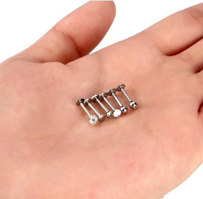 Sumind Nose Studs 16G Tragus Piercing Jewelry Tragus Earrings Lip Rings Diamond Crystal Stainless Steel Labret Bars Body Piercing Jewelry, 6 Designs