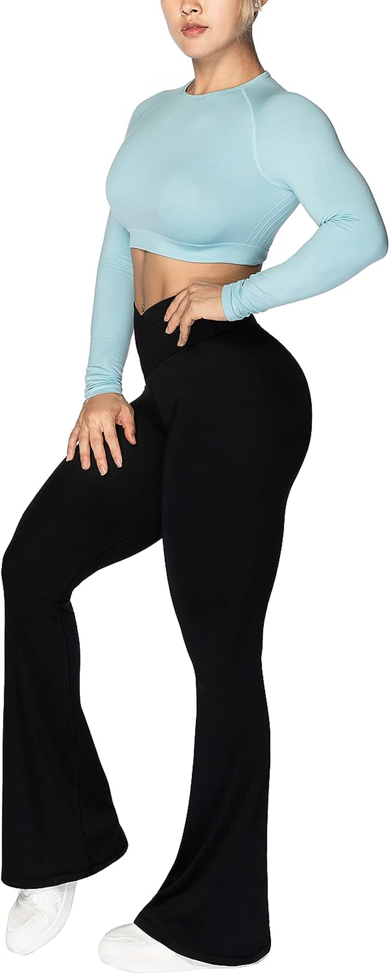 Crossover flare leggings high-waist tummy control feature