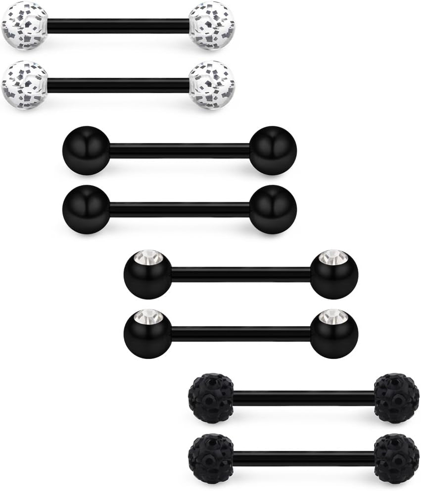 Ruifan 14G 9/16Inch Crystal Ball Nipple Tongue Shield Ring Barbell Body Piercing Jewelry Retainer 8-14PCS