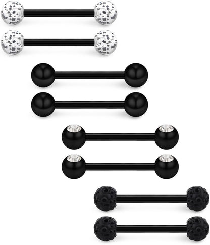 Ruifan 14G 9/16Inch Crystal Ball Nipple Tongue Shield Ring Barbell Body Piercing Jewelry Retainer 8-14PCS