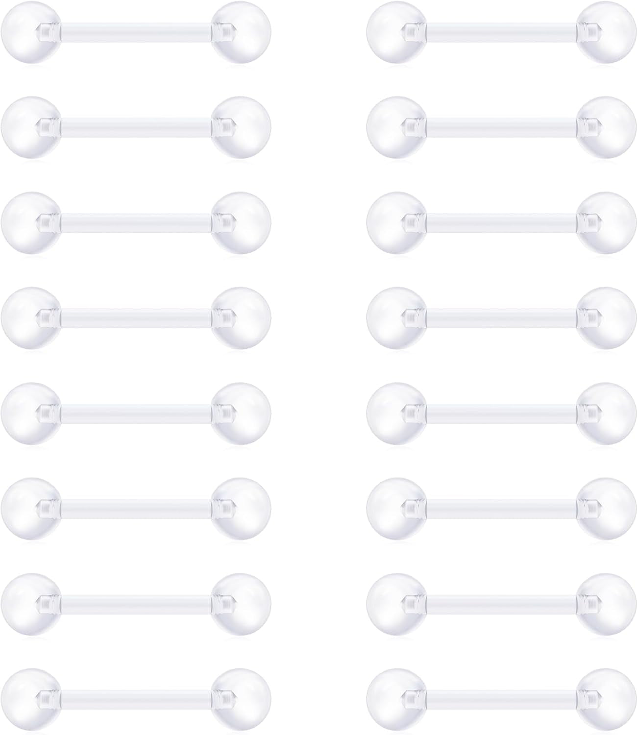 VCMART 14G Plastic Tongue Rings Plastic Nipple Rings for Surgery Clear Tongue Ring Nipple Piercings Glow in Dark Flexible Acrylic Straight Barbell Piercing Retainer for Work Sports 12/14/16/18MM