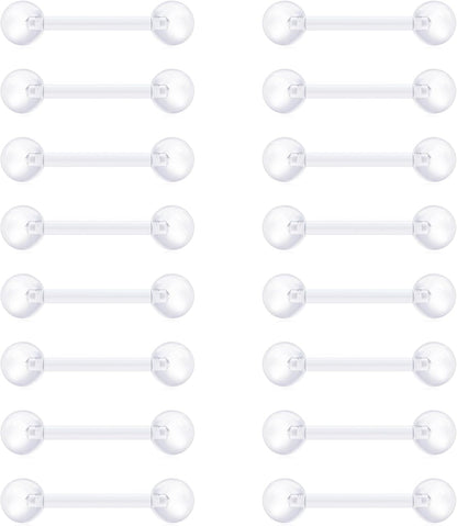 VCMART 14G Plastic Tongue Rings Plastic Nipple Rings for Surgery Clear Tongue Ring Nipple Piercings Glow in Dark Flexible Acrylic Straight Barbell Piercing Retainer for Work Sports 12/14/16/18MM