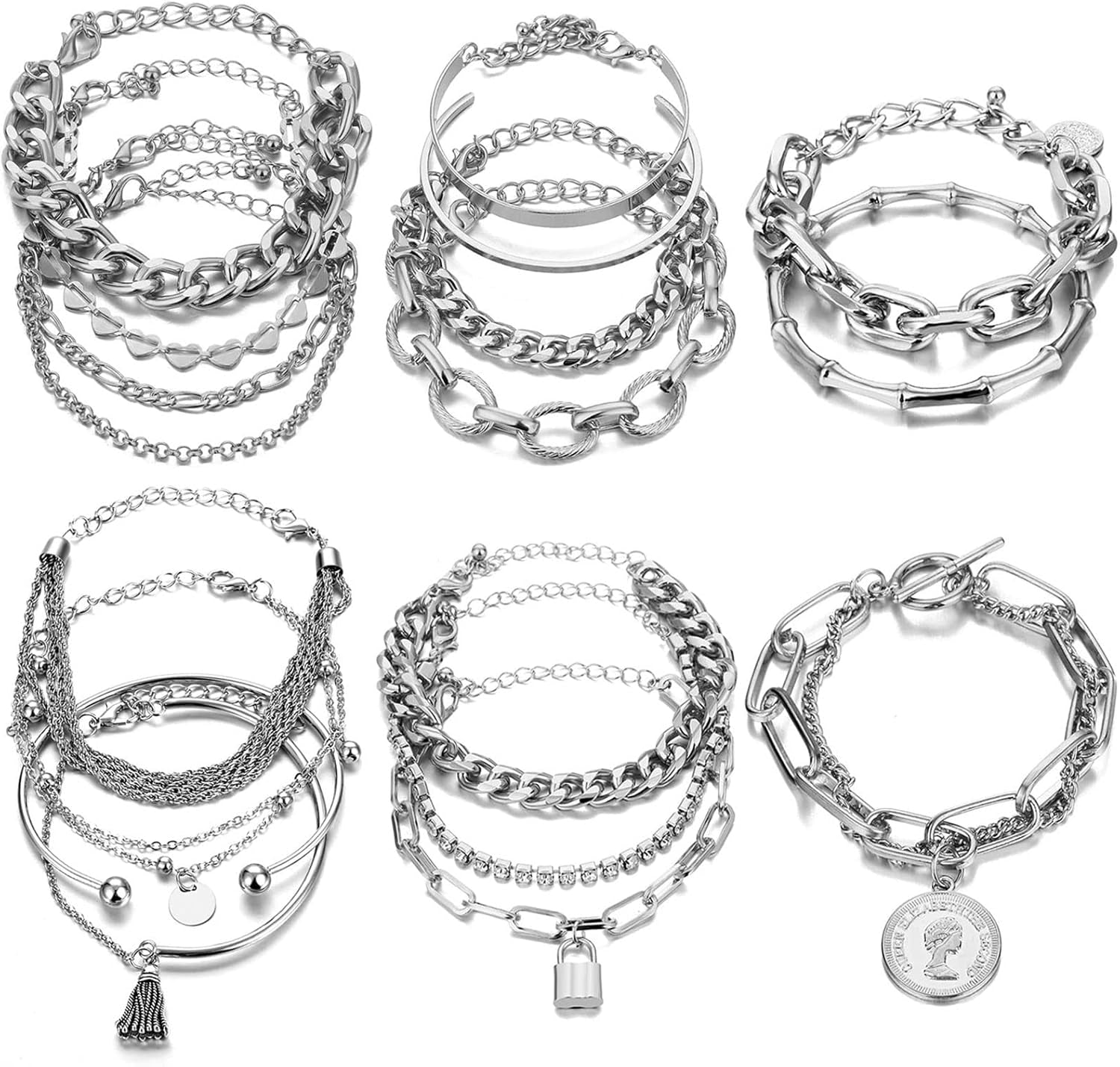 Six pack boho gold bracelet bundle with 18-25 stackable pieces