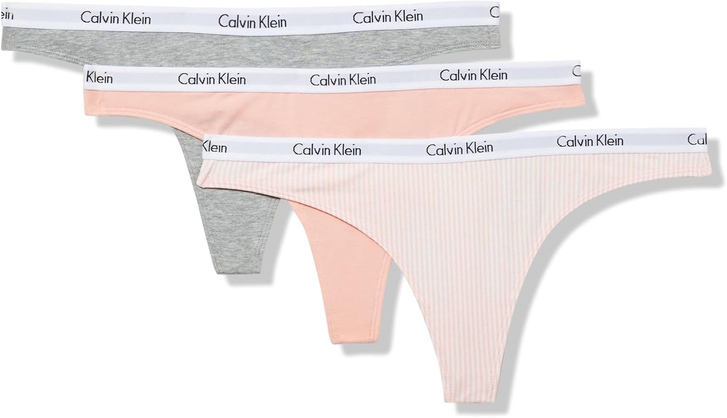 Calvin Klein Women'S Carousel Logo Cotton Stretch Thong Panties, 3 Pack