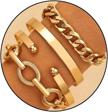 Chunky Gold Bracelets for Women Boho Stackable Bangle Cuff Bracelet Set Layered Link Chain Bracelet Adjustable Butterfly Pearl CZ Tennis Statement Bracelets Dainty Jewelry