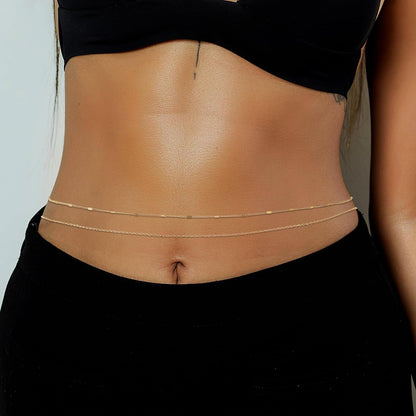 1PCS/2PCS Gold Waist Chain for Women - Adjustable Belly Chain Jewelry Accessories for Sexy Bikini, Waterproof Layered Summer Body Belt Chains for Beach, Party, 26.7"+9.8" Extender