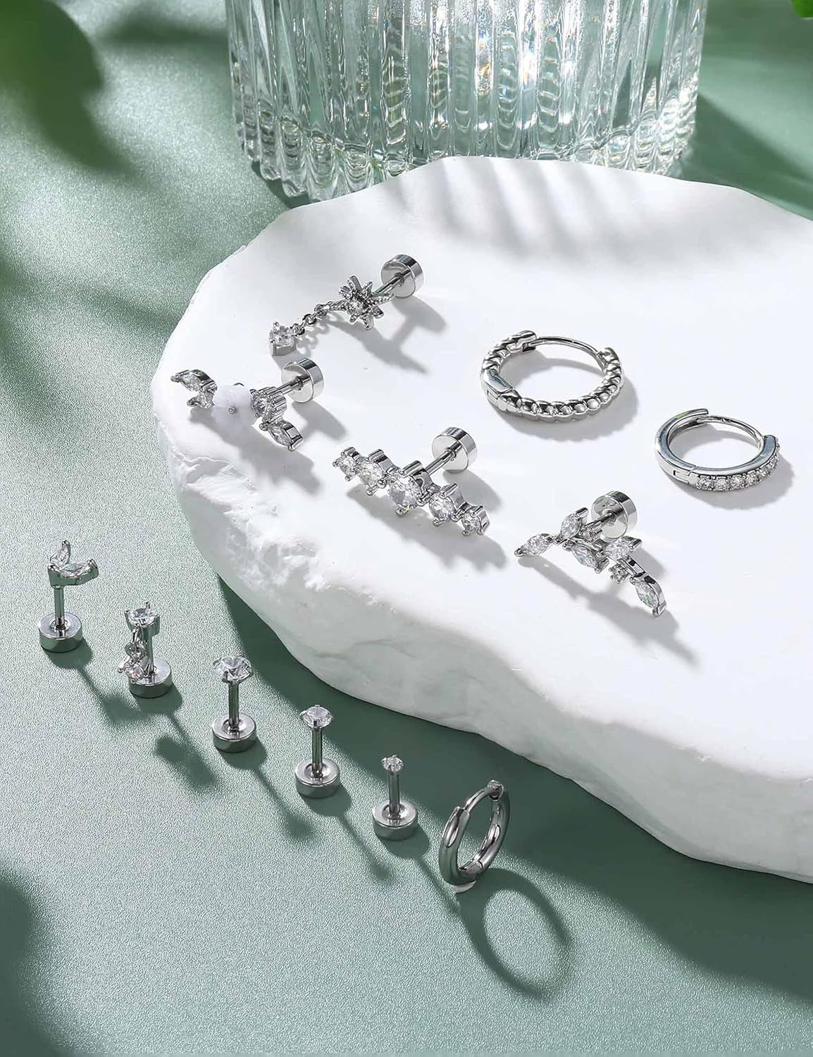 LOLIAS 16 Gauge Cartilage Earrings for Women Flat Back-Hypoallergenic Surgical Stainless Steel Stud Hoop Cartilage Earring Set Daith Conch Tragus Helix Piercing Jewelry Single PC