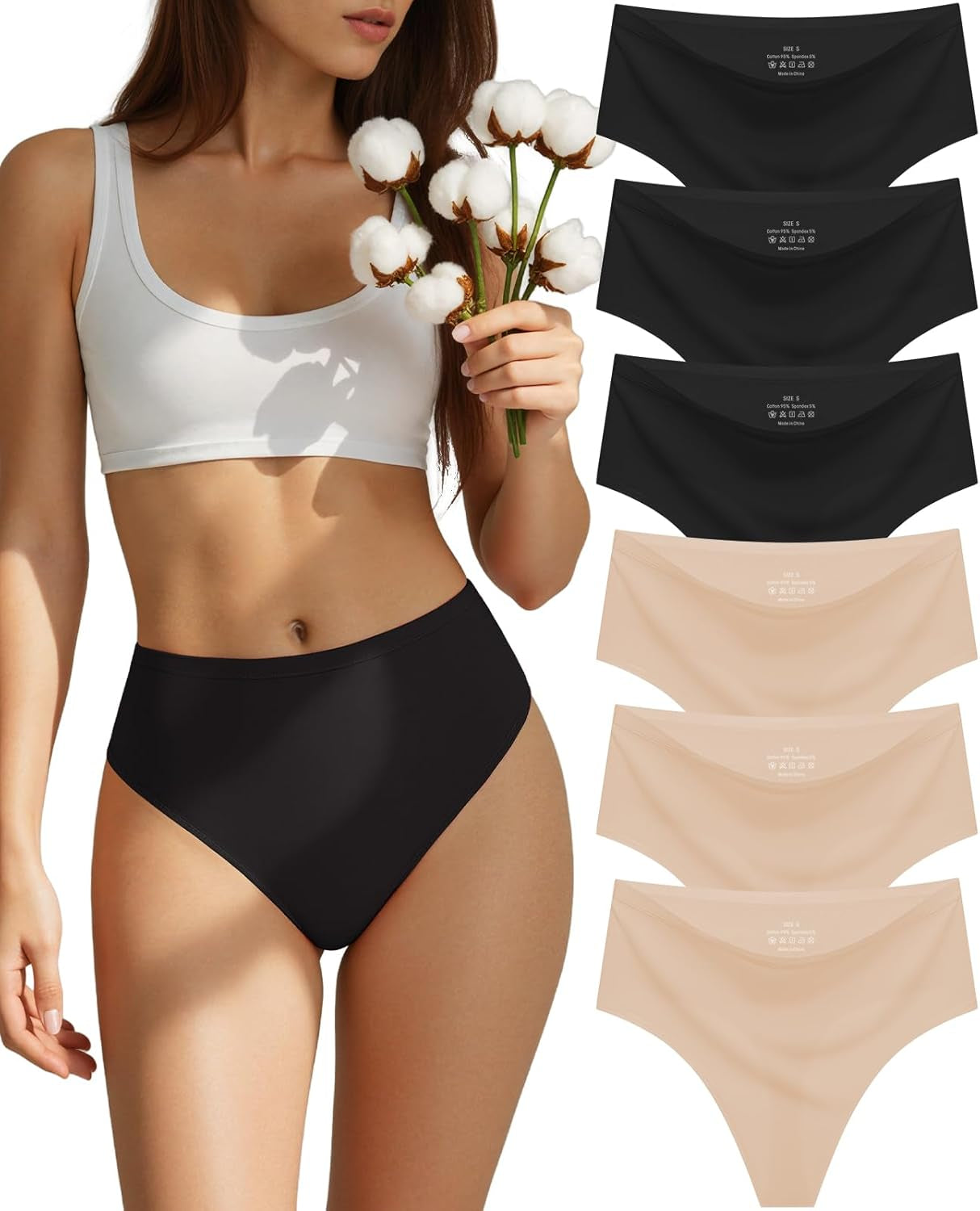 Premium cotton thong with stretch blend fabric in neutral shade from 6-pack collection