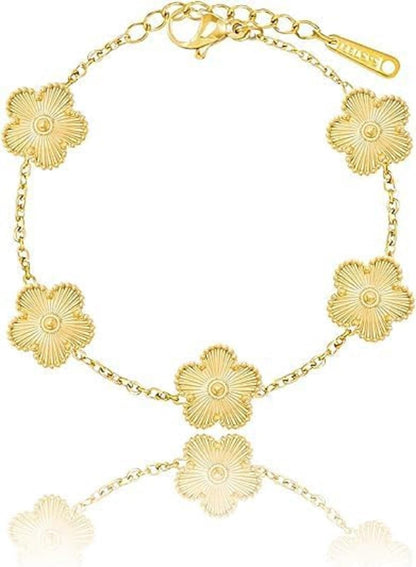 18K Gold-Plated Mother of Pearl Enamel, Adjustable Clover Lucky Bracelet for Women