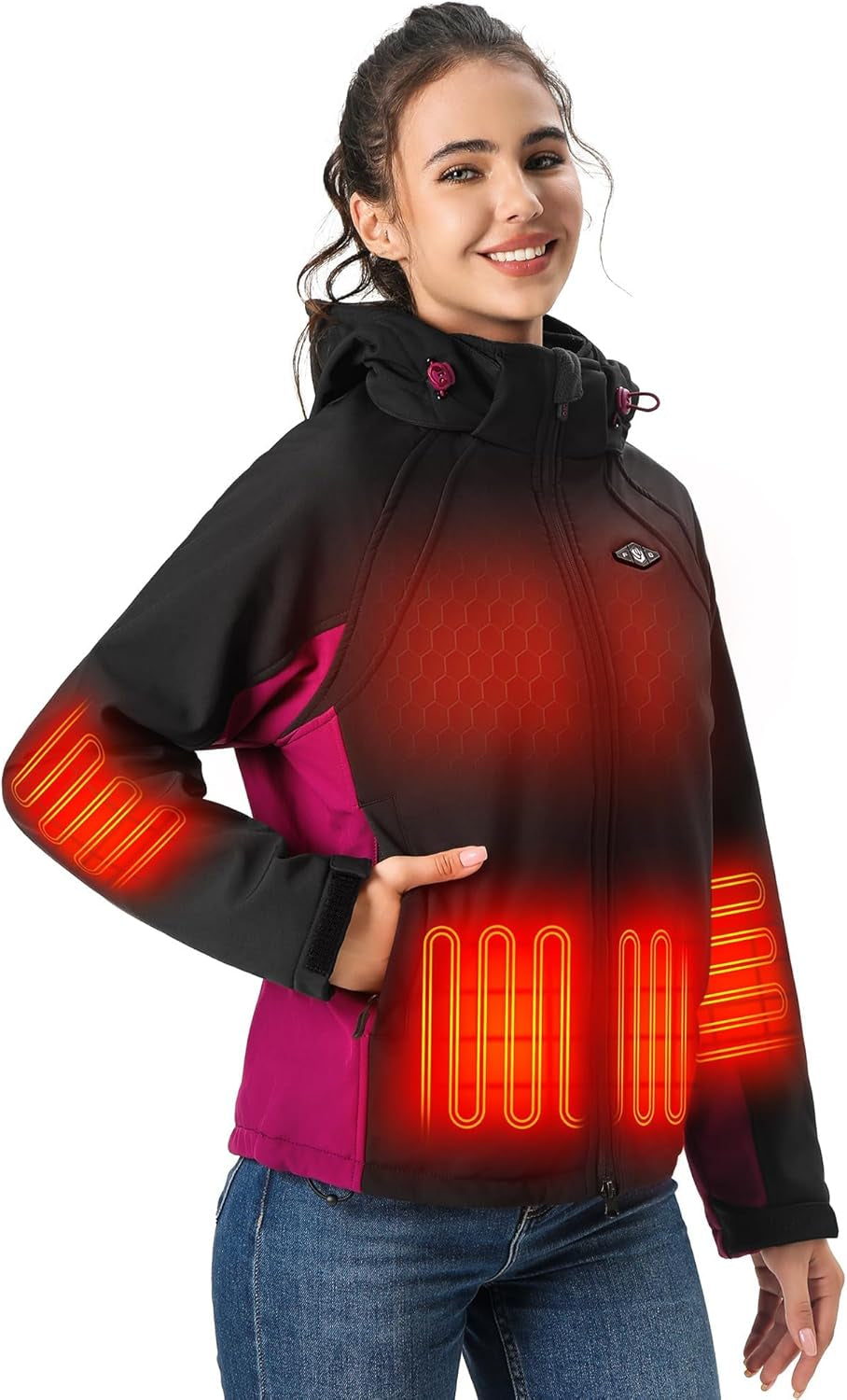 Woman enjoying outdoor winter activity wearing WASOTO heated jacket