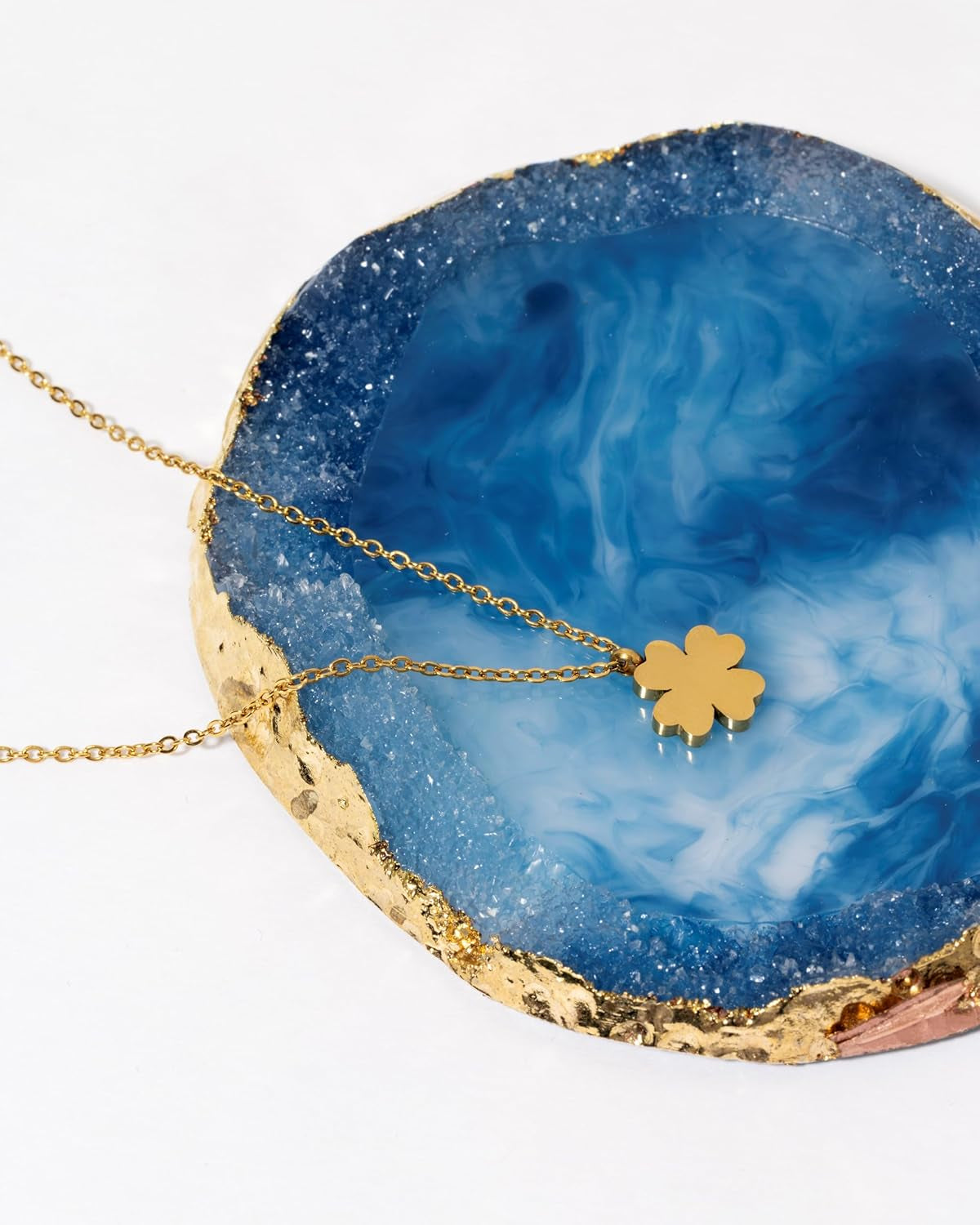 Four Leaf Clover Necklace - 18K Gold Plated Cute Shamrock Necklaces, Unique Dainty Heart Jewelry, Lucky Charm Pendant for Women