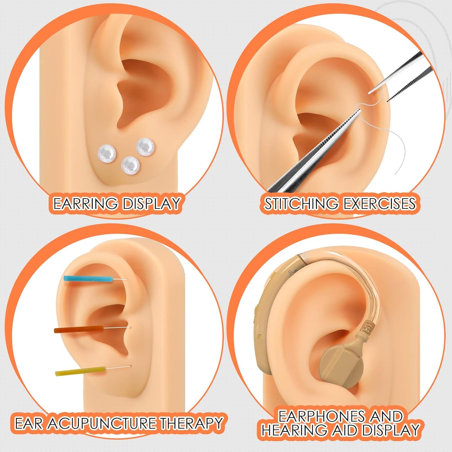 2 Pcs Silicone Ear Model Left and Right Soft Flexible Model Fake Ear Piercing Practice Silicone Body Parts Realistic for Jewelry Display Acupuncture Mannequin Teaching Instruction