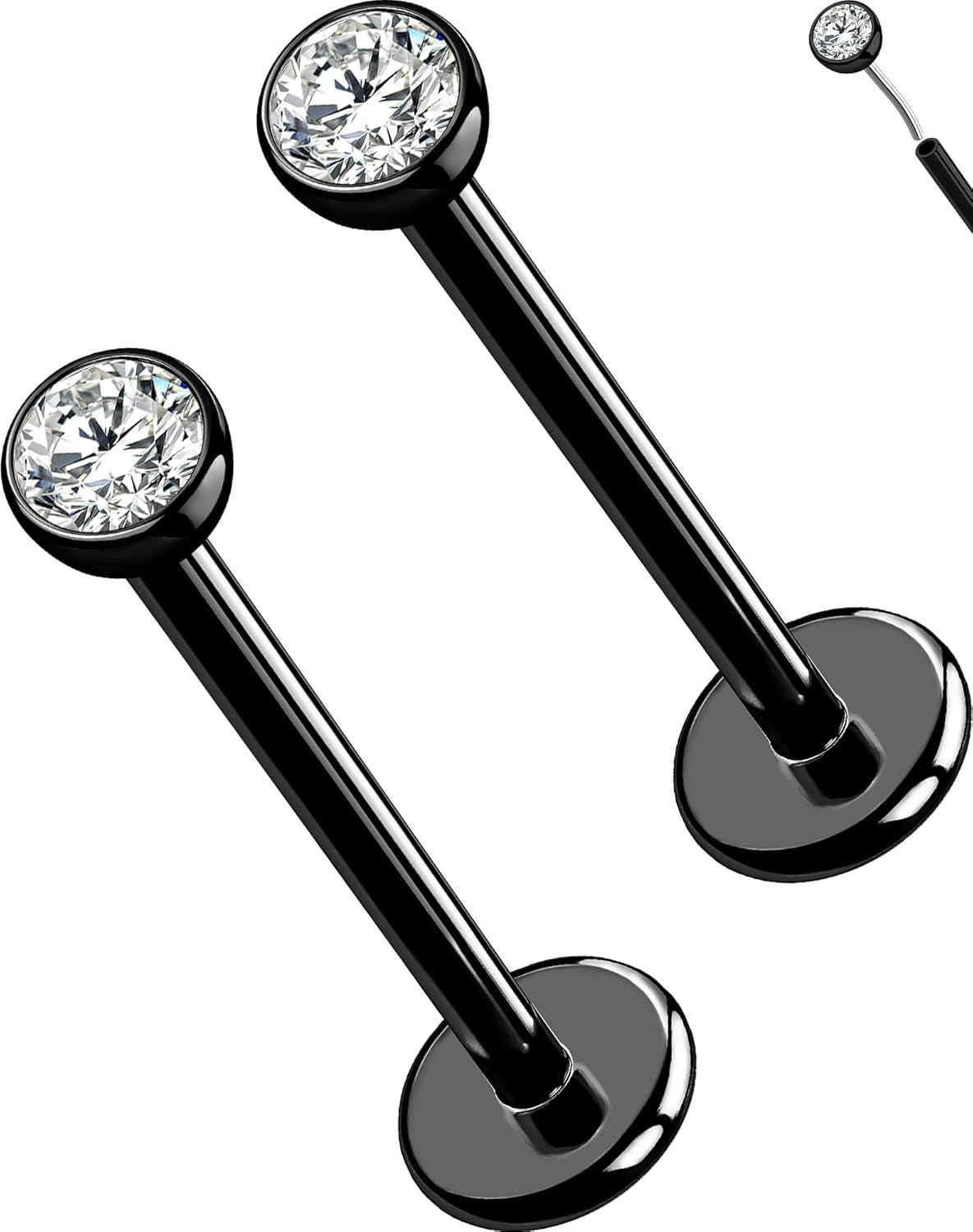 OUFER 2Pcs 20G/18G/16G G23 Titanium Threadless Nose Stud Earrings Flat Back Tiny CZ Small Nose Helix Cartilage Tragus Conch Labret Medusa Monroe Piercing Jewelry for Women Men