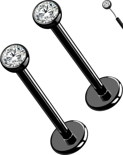 OUFER 2Pcs 20G/18G/16G G23 Titanium Threadless Nose Stud Earrings Flat Back Tiny CZ Small Nose Helix Cartilage Tragus Conch Labret Medusa Monroe Piercing Jewelry for Women Men