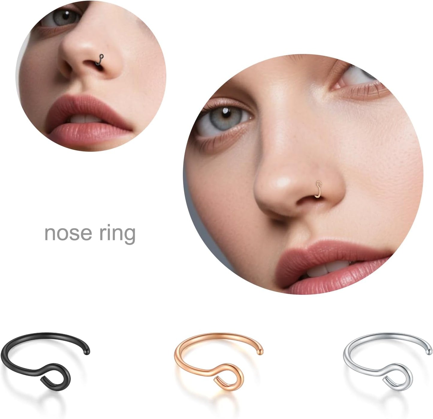 D.Bella 20G Fake Piercing Jewelry Hoop for Faux Lip Septum Nose Ring Set,8Mm