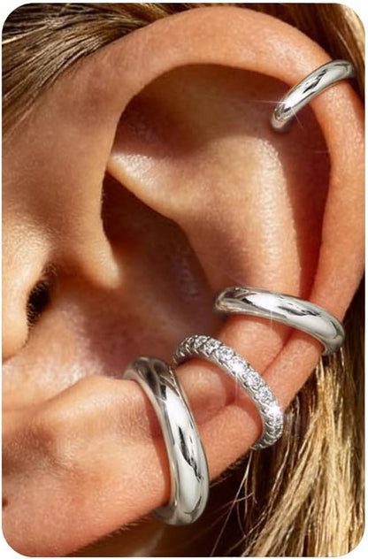 𝟒𝐏𝐚𝐢𝐫𝐬 14K Gold Plated Ear Cuff Earrings for Women Non Piercing - Hypoallergenic Ear Cuffs 14K Silver/Gold Plated Non Tarnish Clip on Cartilage Earrings Fake Earring Set Trendy Jewelry