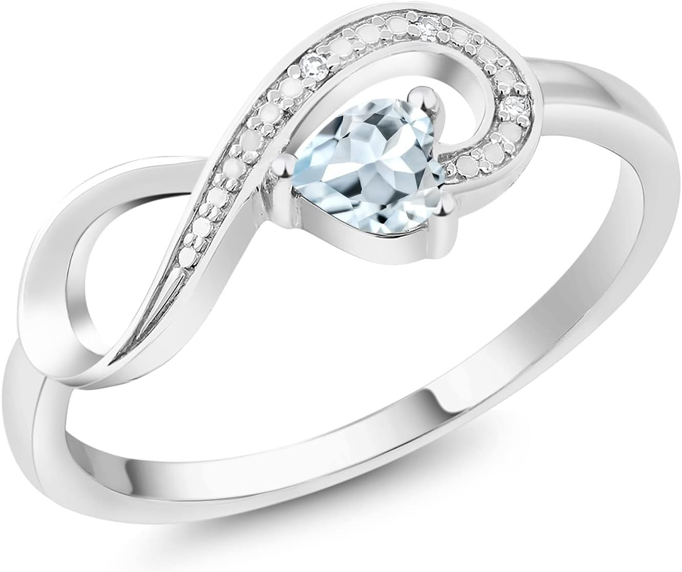 Gem Stone King Infinity Ring for Women | 10K White Gold | 4MM Heart Gemstone Birthstone and White Diamond Accent | Heart Shape Wedding Engagement Anniversary Promise Ring for Women