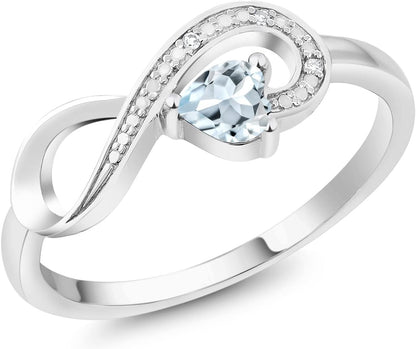 Gem Stone King Infinity Ring for Women | 10K White Gold | 4MM Heart Gemstone Birthstone and White Diamond Accent | Heart Shape Wedding Engagement Anniversary Promise Ring for Women