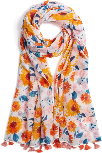 Scarf for Women Lightweight Soft Floral Leopard Printed Scarves Fall Winter Fashion Shawl Wrap with Fringe