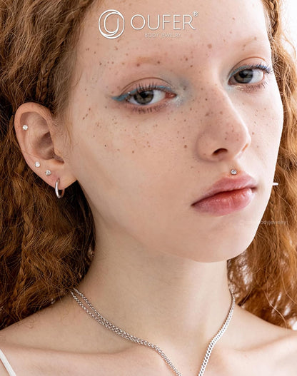 OUFER 925 Sterling Silver Flat Back Earrings, Clear CZ 16G Helix Piercing Jewelry, Silver Internally Threaded Cartilage Earrings Stud, Silver Lip Labret Rings for Women