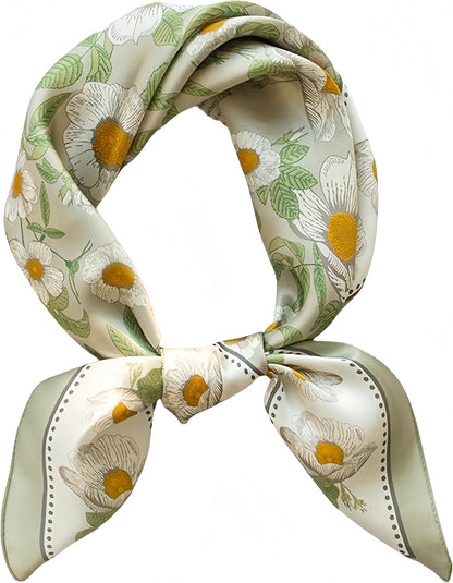 MINIDORA Satin Scarves for Women 27.5 × 27.5 Inches Medium Square Elegant Silk Feeling Head Scarf