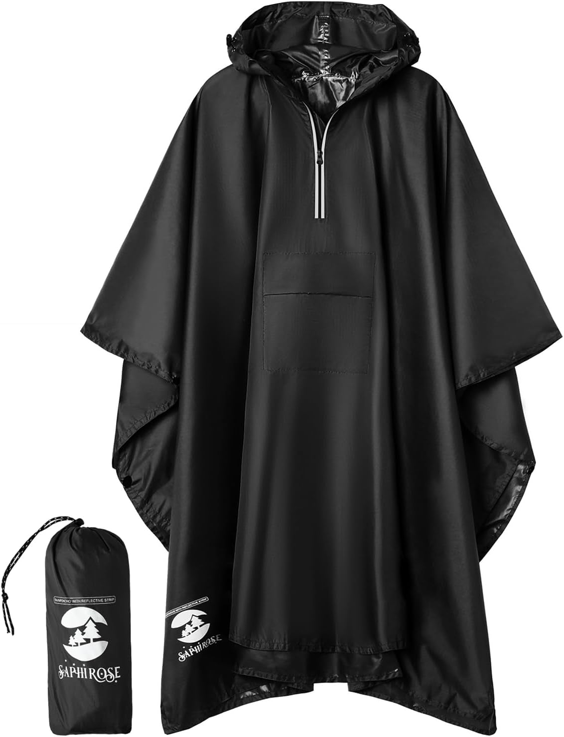 Saphirose Hooded Rain Poncho Waterproof Raincoat Jacket for Men Women Adults