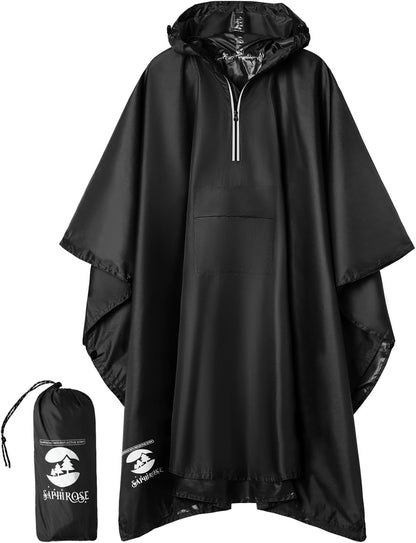 Saphirose Hooded Rain Poncho Waterproof Raincoat Jacket for Men Women Adults