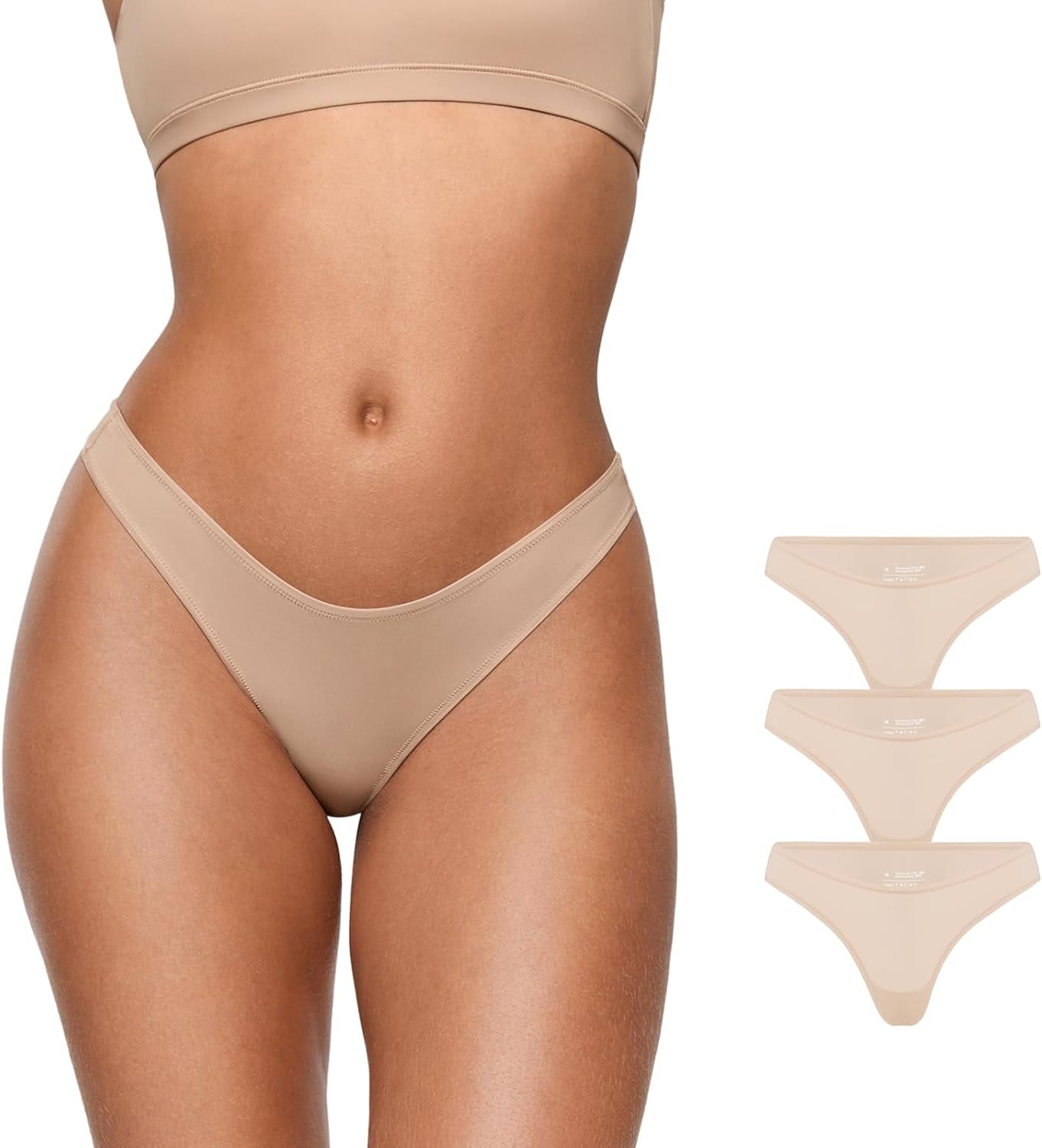 Soft cotton thong 3-pack product display