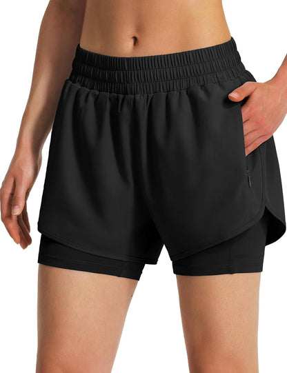 Women's quick-dry athletic running shorts with built-in liner detail