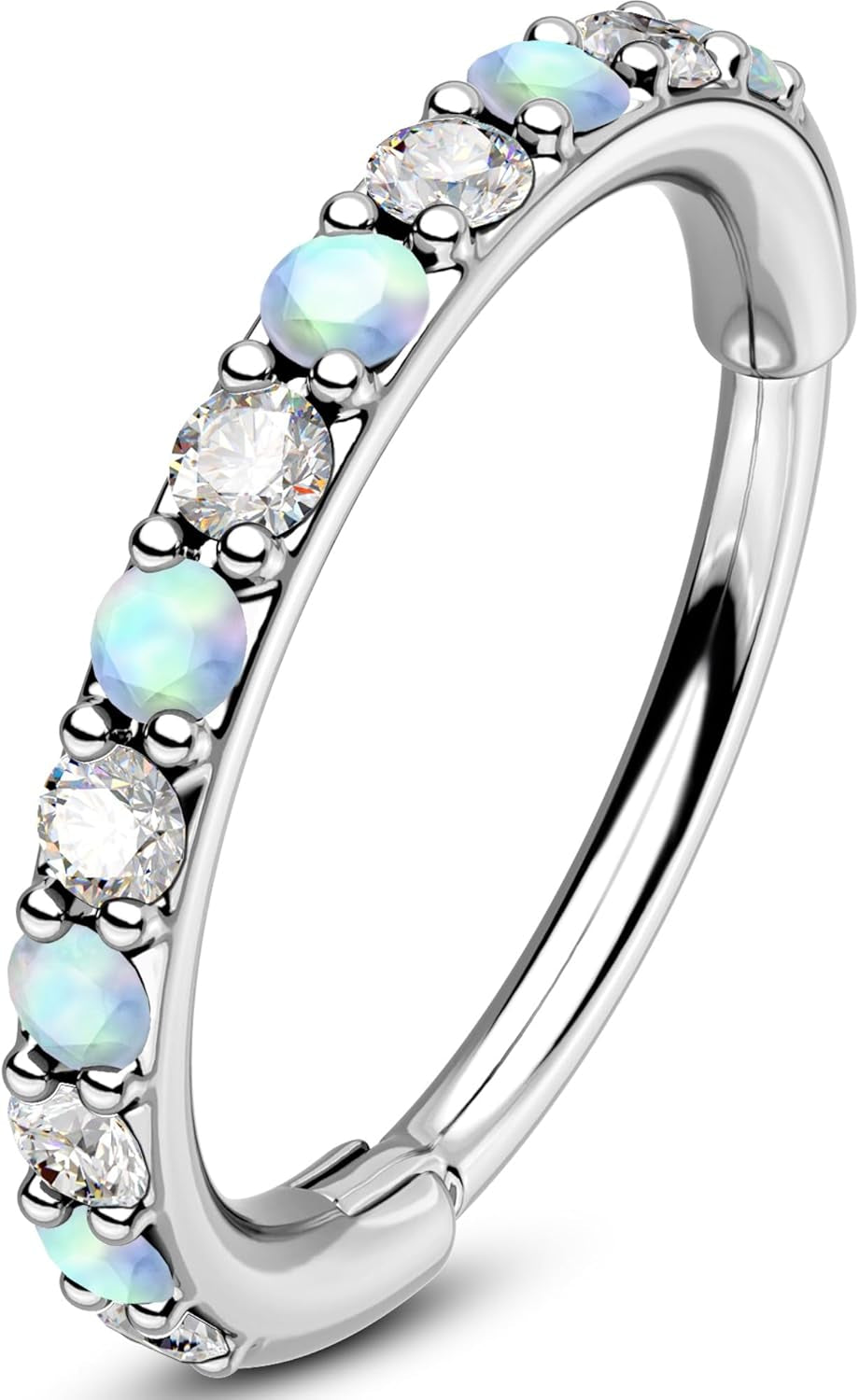 OUFER Opal and CZ 20G Nose Rings Hoops, 316L Surgical Steel Hinged Segment Nose Piercing Jewelry, Septum Lip Eyebrow Rings Cartilage Conch Rook Helix Tragus Daith Earrings for Women and Men-6/7/8Mm