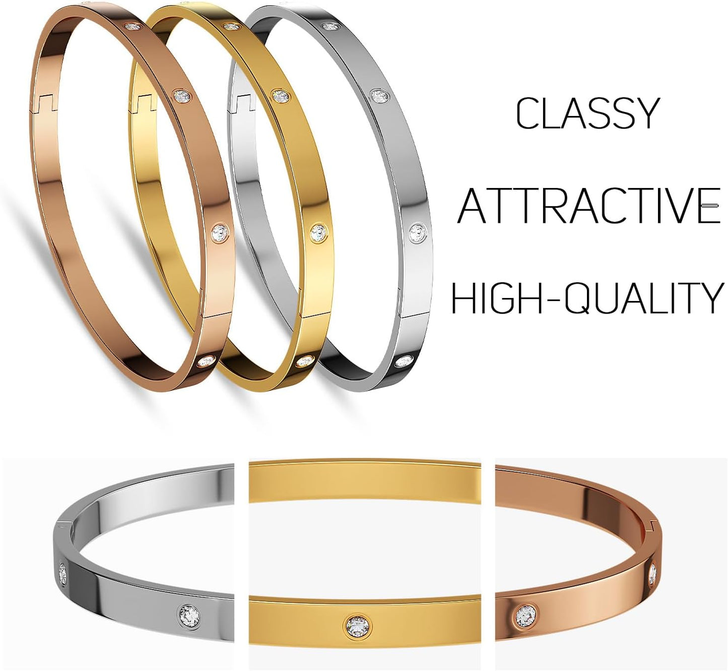 Aicase 18 K Gold Plated Love Bangle Bracelet Dupes Sets(Gold/Rose Gold/Silver) Stack Wide Wristband Bangle Nail Friendship Bracelet Birthday Lovely Trendy Jewelry Gifts for Women Mom Besties