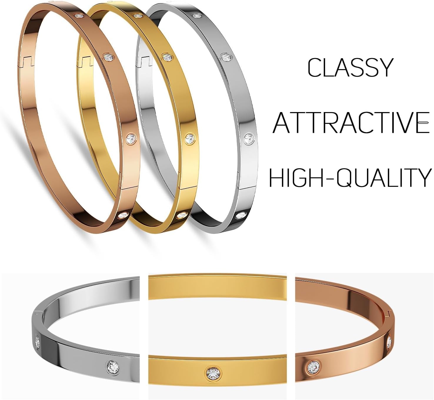 Aicase 18 K Gold Plated Love Bangle Bracelet Dupes Sets(Gold/Rose Gold/Silver) Stack Wide Wristband Bangle Nail Friendship Bracelet Birthday Lovely Trendy Jewelry Gifts for Women Mom Besties