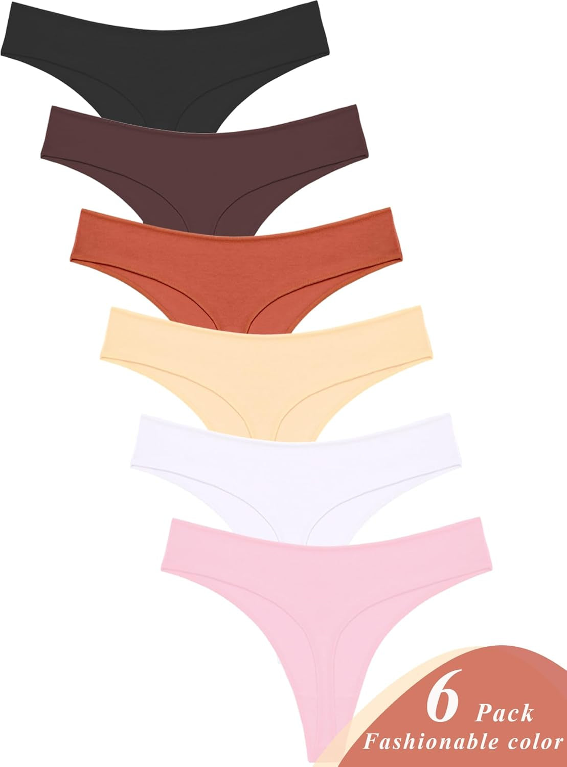 Comfortable cotton thongs arranged in pack showing variety of neutral shades