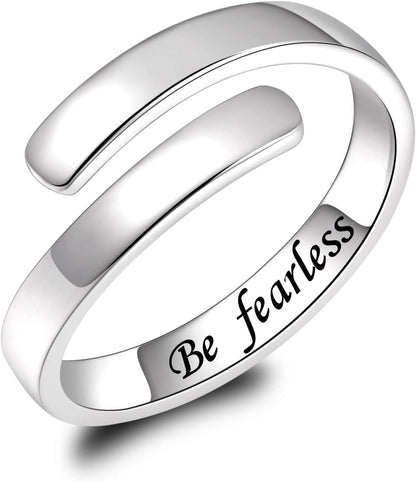 BEILIN 925 Sterling Silver Inspirational Jewelry Rings Adjustable Ring Personality Encouragement Gift for Teens Women