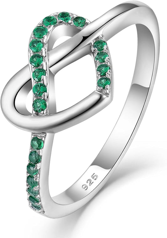 YL Love Knot Heart Promise Ring 925 Sterling Silver Infinity Rings Birthstone Anniversary Band for Women